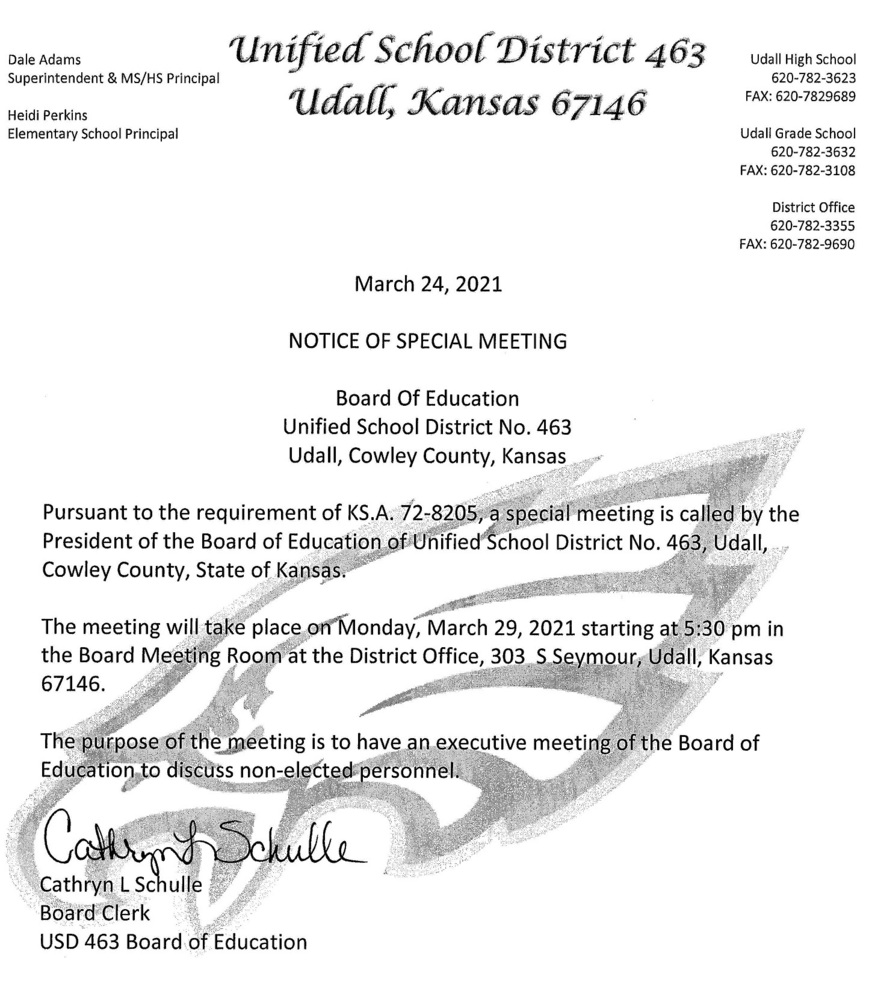 Notice of Special Meeting March 29, 2021