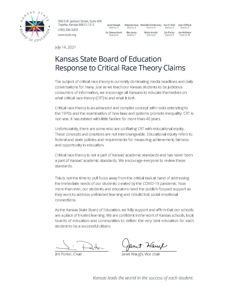 KSDE Response to Critical Race Theory Claims