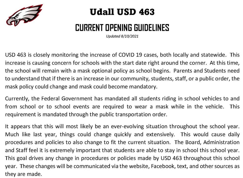 Udall USD 463 Opening Guidelines
