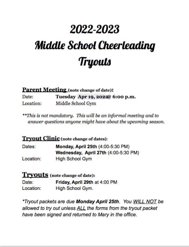 MS  Cheer Tryout Information